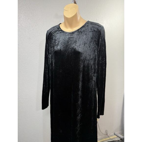 EILEEN FISHER Black Velvet Long Sleeve Maxi Dress Size Small Holiday - Picture 9 of 14